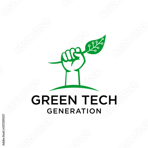 Hand Holding Digital Leaf, Eco Innovation, Sustainable Green Technology Logo Icon Vector Design with Agriculture and Environmental Technology Concept