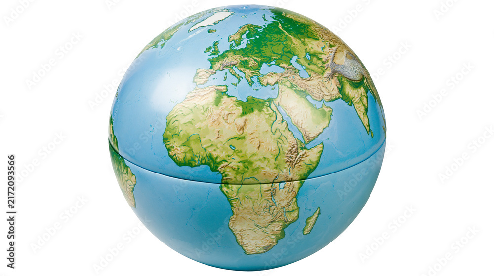 Obraz premium Detailed globe showing continents and oceans, isolated on transparent background