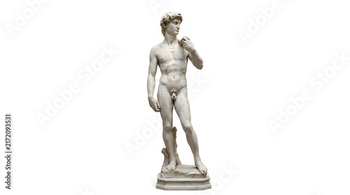 Classic marble statue of david against a clean white background with sculpture