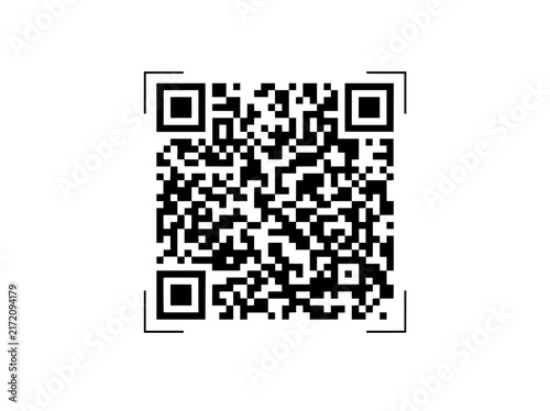 Minimalist QR code vector icon, digital scan barcode for mobile payment, black and white square matrix graphic for marketing