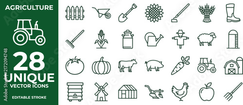 Set of twenty eight unique agriculture icons