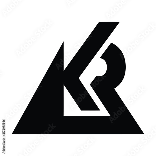 Abstract black monogram logo design featuring letters K and R in triangle