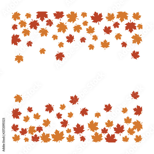 Autumn maple leaves falling border design set with empty space for text
