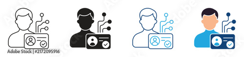 Digital Identity Icon Set. User Profile Identification Verification Authentication and Personal Data Security Symbols. Outline Glyph Color Style. Vector Illustration