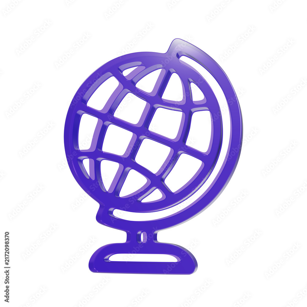 Obraz premium Glossy purple globe icon featuring a minimalist spherical design created with smooth plastic material isolated against a clean white background