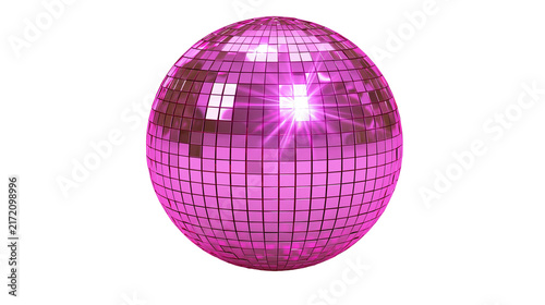 Cuadro en lienzo Pink disco ball with square mirror tiles, isolated on transparent background