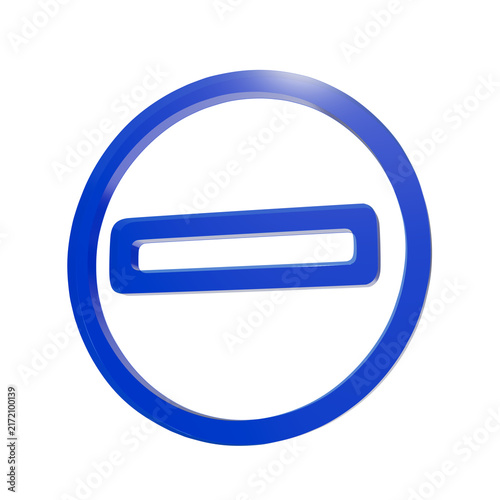 Foto Glossy blue minus sign icon rendered in three dimensional style featuring a bold