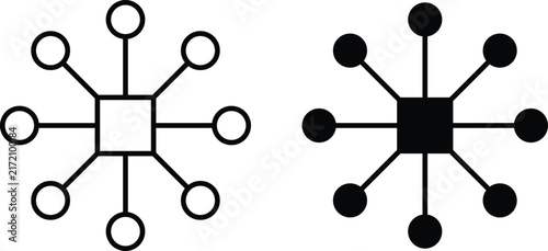 Centralized network node hub vector icon set. Star topology connection and central server distribution symbol. System network architecture and data link