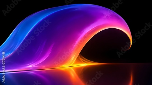 Abstract flowing neon wave light sculpture against a dark background