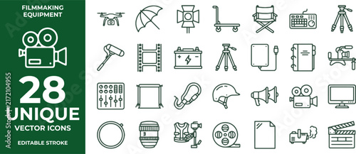 Set of unique vector line icons for film