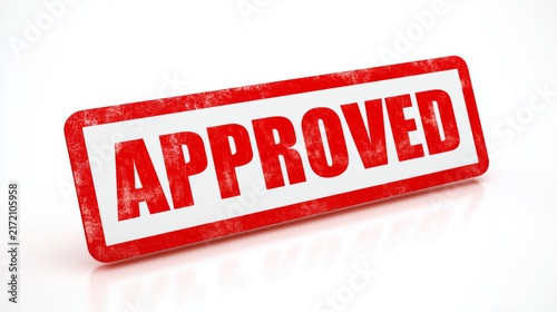 Red approved stamp with distressed typography on white background, showing business approval and quality concept