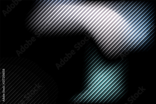 Foto Abstract futuristic white and cyan diagonal light lines on deep black background