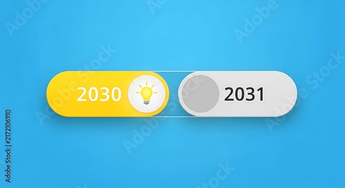 Interactive toggle switch for 2030 and 2031 with a glowing lightbulb idea concept design