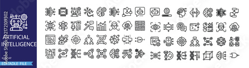Artificial Intelligence Icon Set, AI and Machine Learning Symbols, Modern Data Science Vector Graphics for Technology