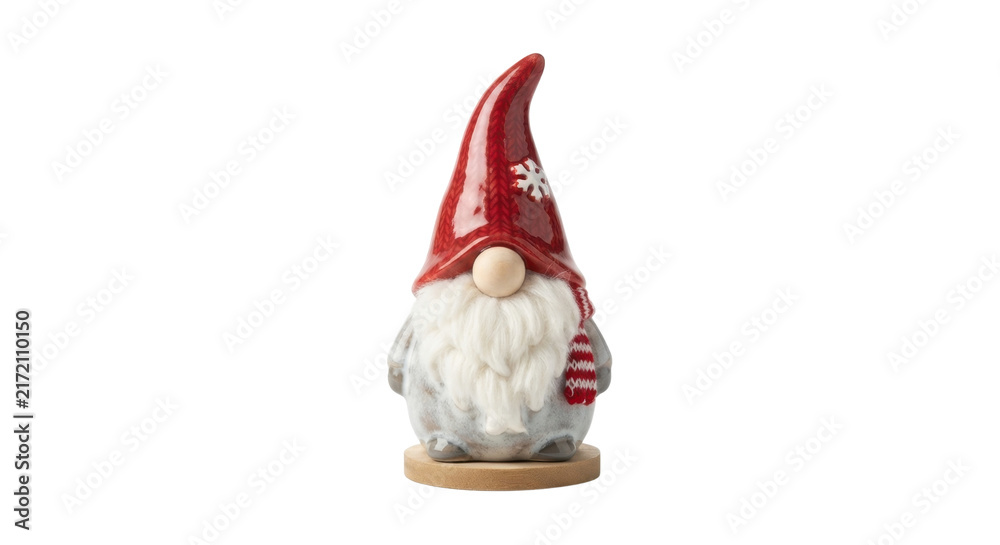 Naklejka premium Ceramic Christmas gnome figurine with red hat