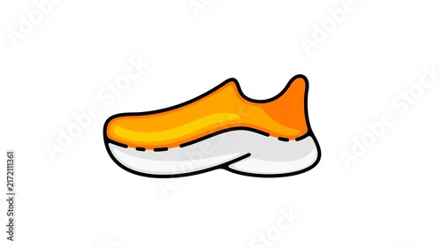 Stylized sneaker video graphic element with transparent alpha channel. Footwear appearing animation.