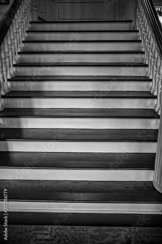 Teak and Holly Wooden Staircase in Black and White.