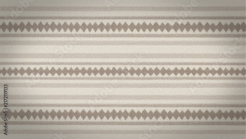 Neutral beige and cream woven textile with horizontal geometric diamond stripe patterns