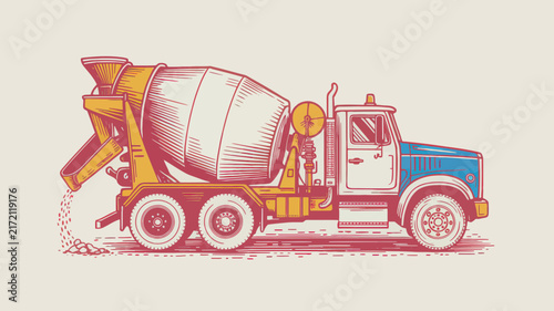 Bild auf Leinwand Vintage cement mixer truck illustration