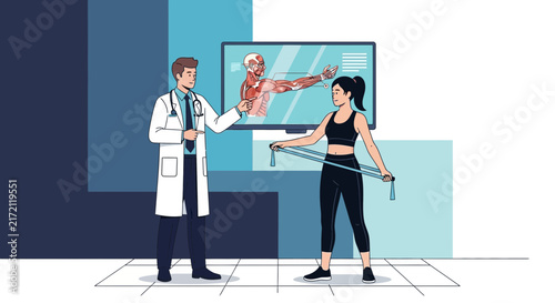 Medical Professional Explaining Exercise Diagram To Patient During Physical Therapy Session