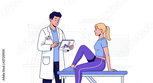 Medical Professional Explaining Exercise Plan To Patient In Modern Illustrated Style