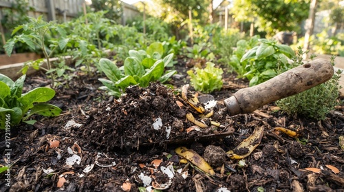 A blend of organic compost soil, fortified with crushed eggshells and decomposed biodegradable waste to serve as a natural fertilizer.