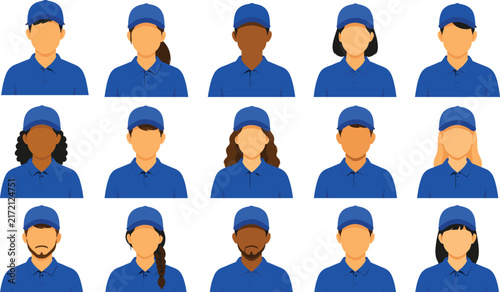 Diverse Customer Service Worker Avatar Collection, Flat Vector Employee Characters, Multicultural Professional Staff Profile Icons, Uniform Personnel Illustration Set