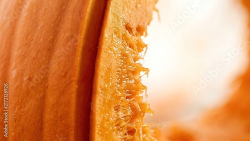 Macro Close Up Of Fresh Pumpkin Flesh And Seeds