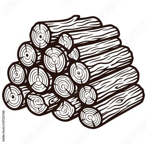 Stack of cut wood logs for burning or construction purposes