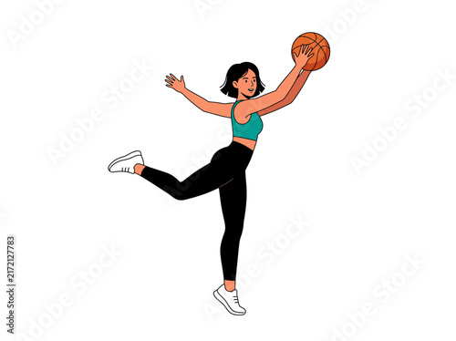 Woman Playing Basketball Athletic Pose Active Lifestyle
