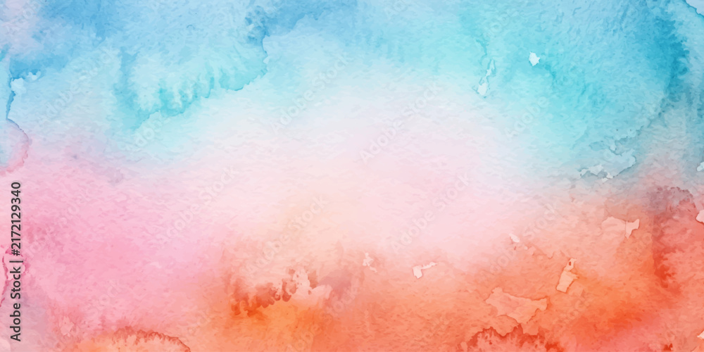 Obraz premium A soft and ethereal watercolor background transitions from calming blues and greens at the top to warm pinks and oranges at the bottom, creating a serene and dreamy visual texture.