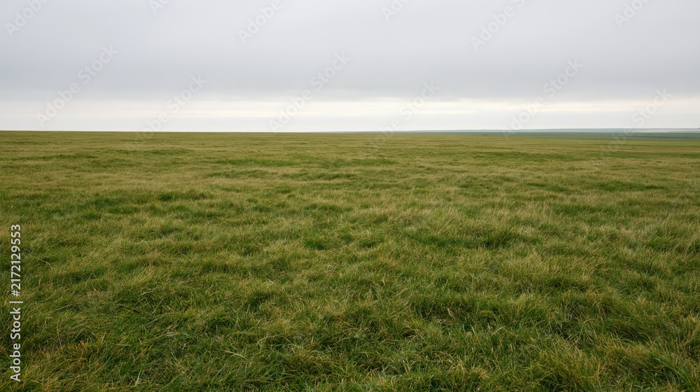 Naklejka premium The Grass Field Across a Quiet Horizon Beneath a Soft Sky