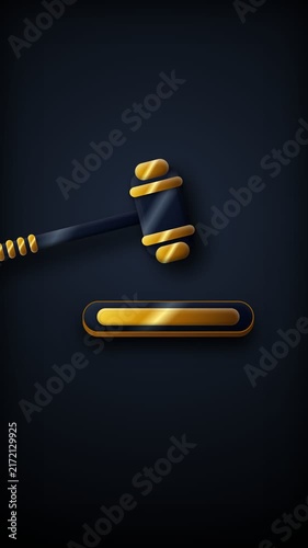 Abstract gavel and sound block with gold accents on a dark background.