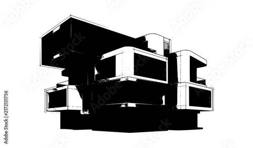 Futuristic Abstract Urban Architecture 3D Building Vector Design