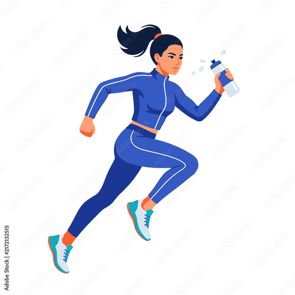 Fototapeta premium Fit Woman Running Energetically While Hydrating