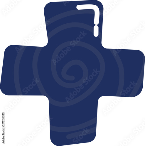 Creative dark blue plus sign illustration featuring a whimsical swirled texture, perfect for designs requiring themes of addition, positivity, or supportive graphic elements