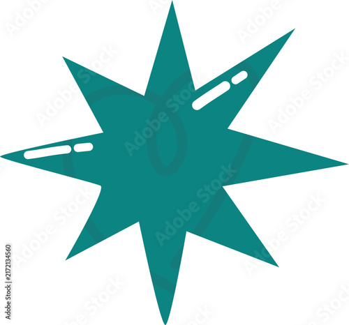 A vibrant teal eight-pointed starburst or asterisk shape with a subtle sheen, symbolizing brilliance, celebration, and sharp focus