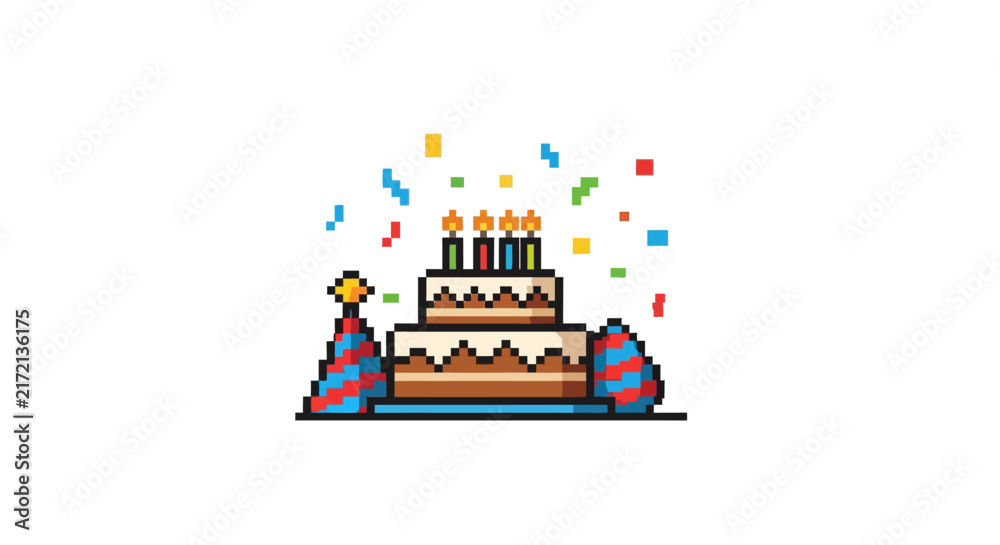 Fototapeta premium Colorful birthday cake with candles.