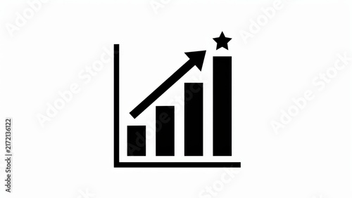 A black growth chart icon with an upward trend arrow and star isolated on white background. Perfect for business success and financial concepts.