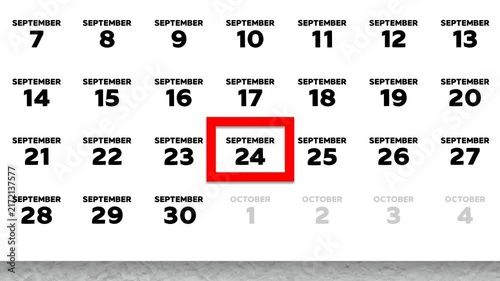 Red cursor highlighting September 24th on a 2026 wall calendar page