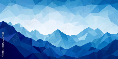 Blue polygonal mountain landscape background with abstract geometric shapes for modern vector art and design