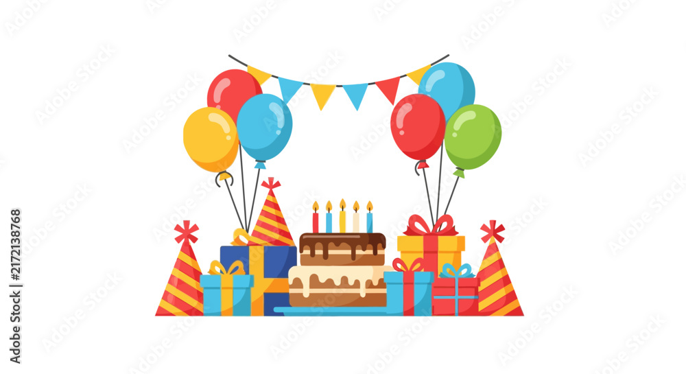 Fototapeta premium Colorful birthday party celebration cake.