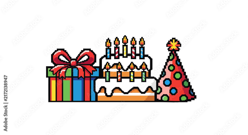 Fototapeta premium Colorful birthday cake with gifts.