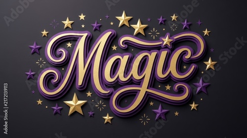Magic word glowing with stars and sparkles 3D render illustration