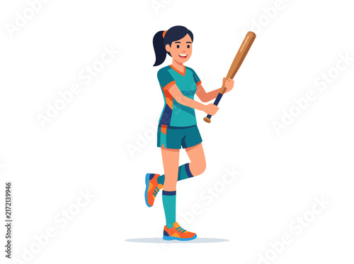 Female Athlete Ready To Swing A Baseball Bat With Determined Focus