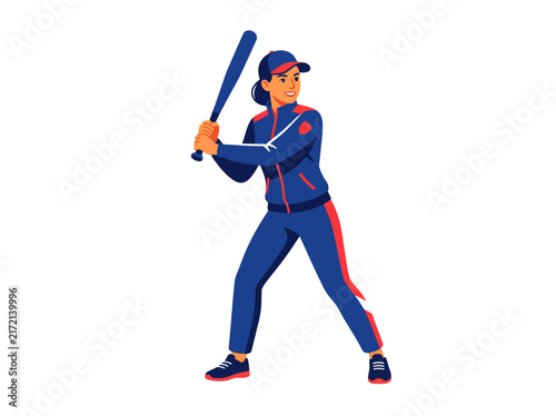 Female Baseball Player Ready To Swing Bat On White Background Sport