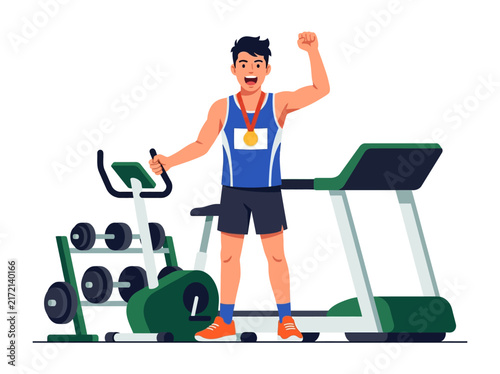 Fit Athlete Celebrates Victory In A Modern Gym Setting