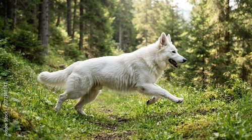 white dog in the forest
