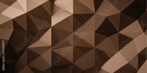 Abstract brown triangular low poly geometric vector background with faceted polygonal texture blending light and shadow