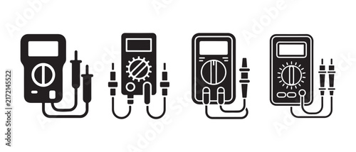 Obraz na płótnie Multimeter Icon Set with Test Probes and Electrical Measuring Designs.